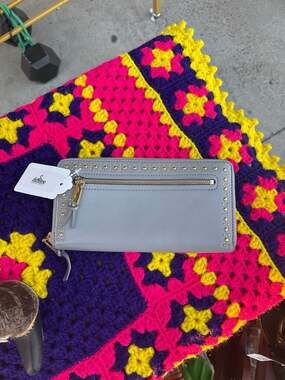 Cole Haan Marli Studded Leather Continental Zip Around Wallet Grey